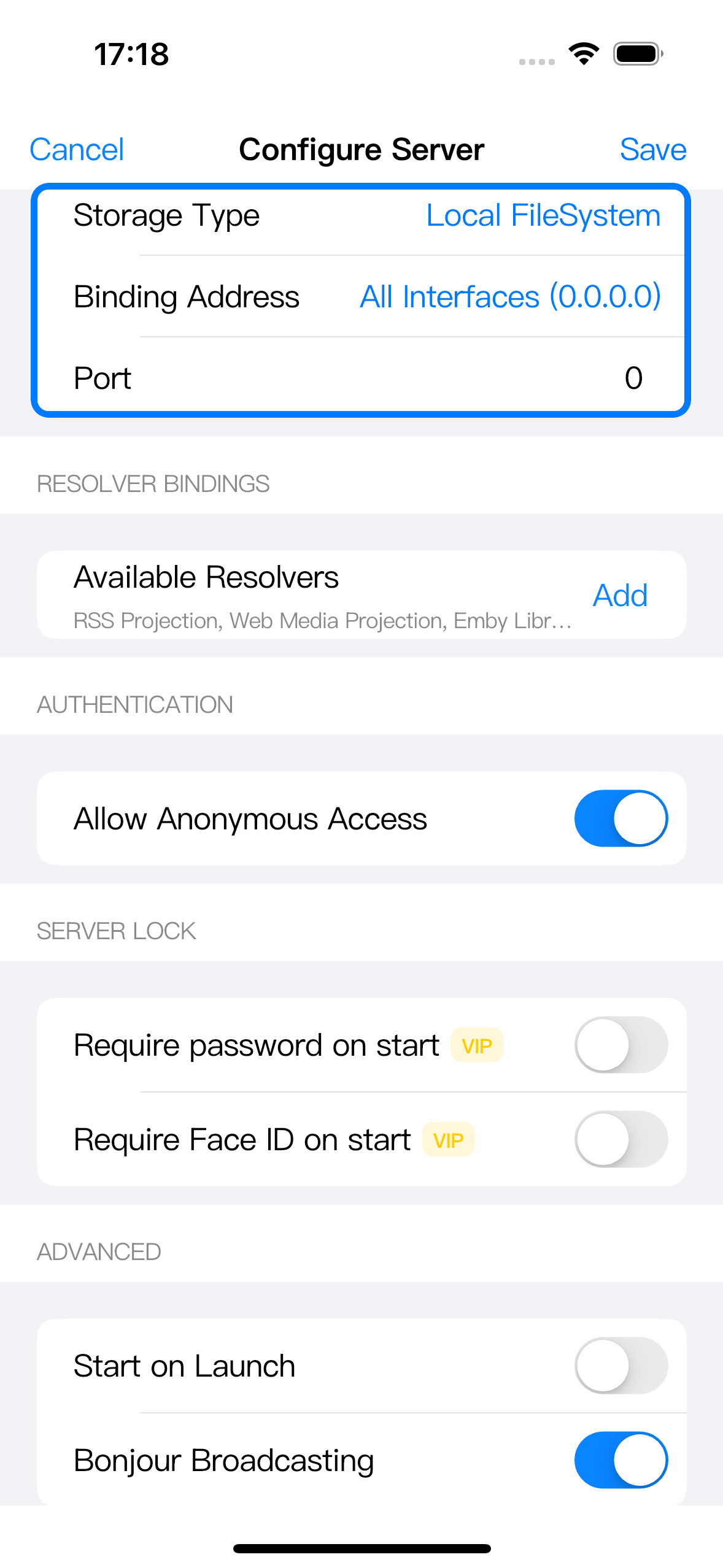 Server 设置中框选 Binding Address 和 Port。