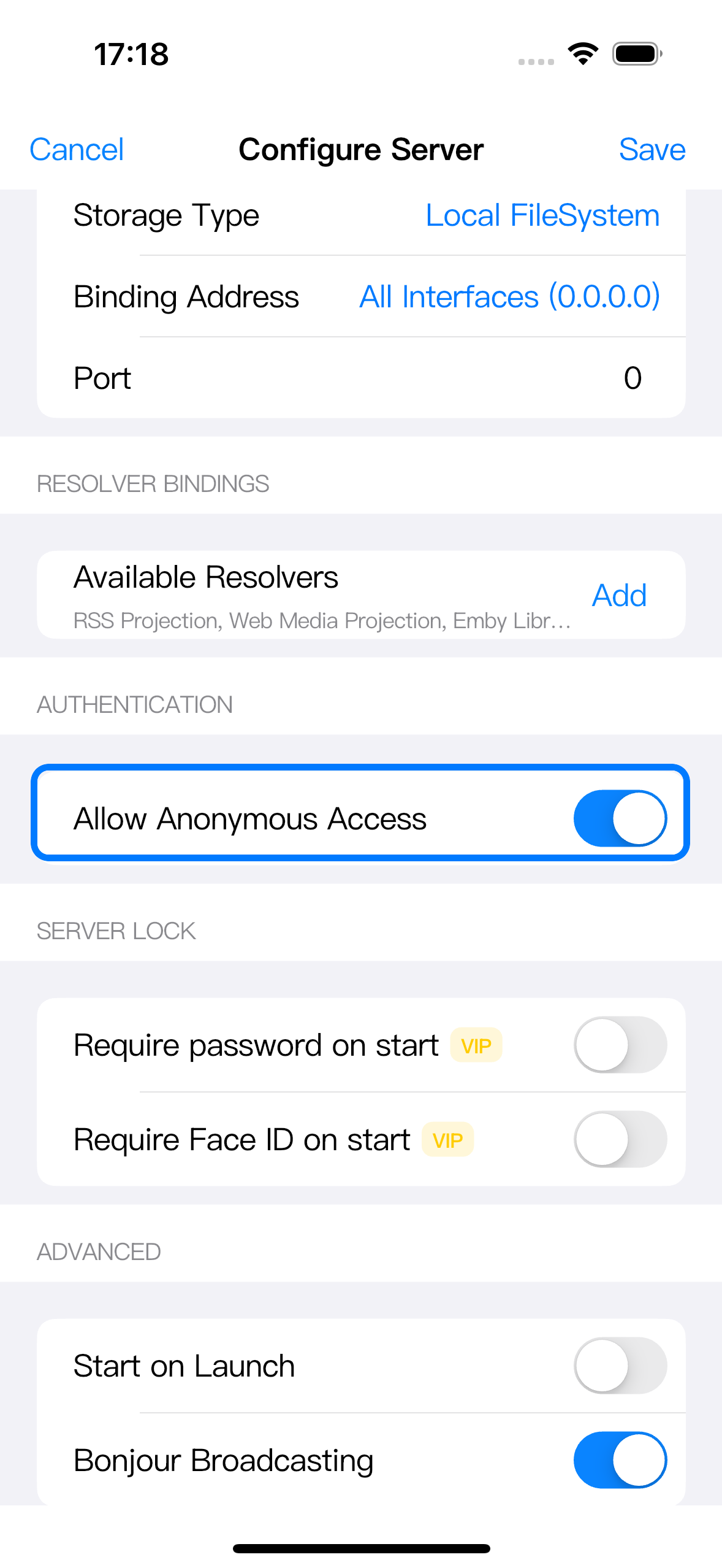Authentication 设置中框选 Allow Anonymous Access。