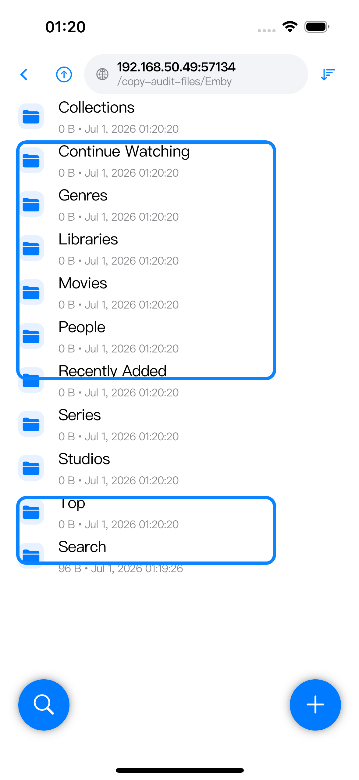 Browser showing the Emby root with Continue Watching, Libraries, Recently Added, Search, and other entry points.