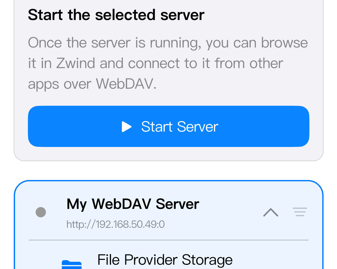 The selected folder appears under the local server.