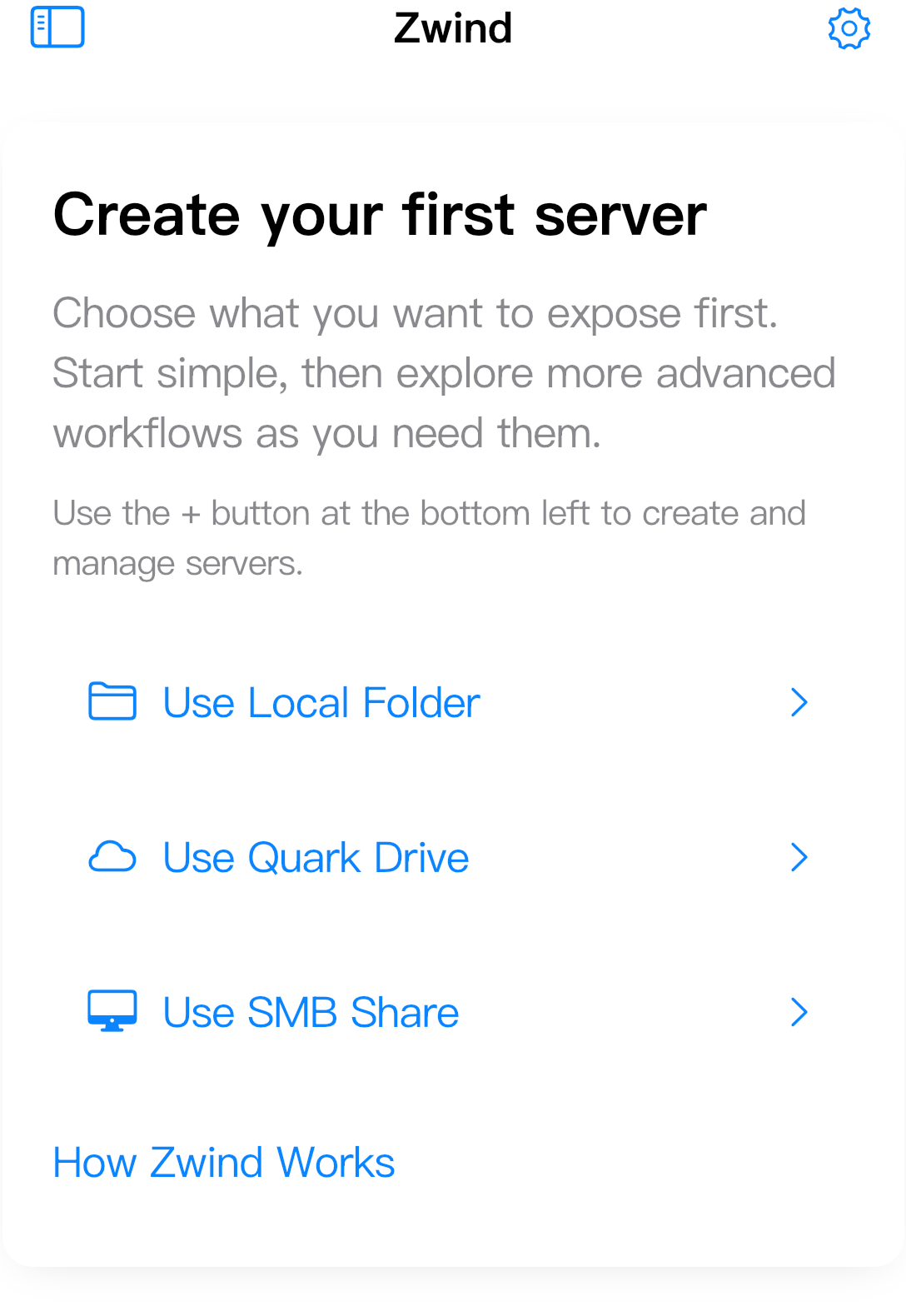 Choose the storage type from the first server card.