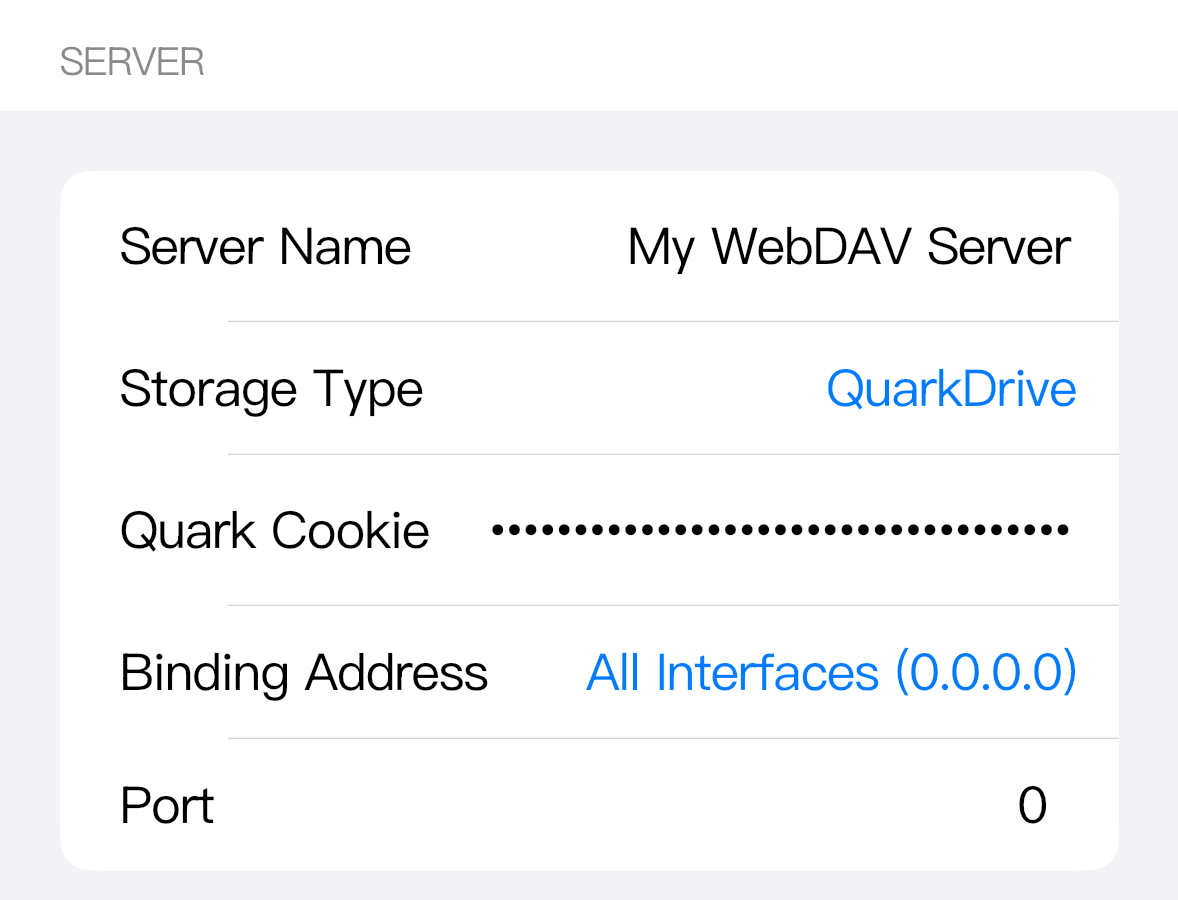 The Quark Cookie field filled with a placeholder value.