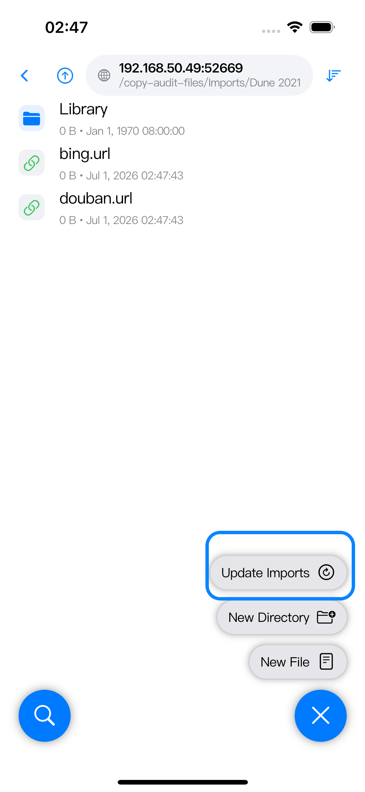 Browser action menu in a Quark import folder with Update Imports highlighted.