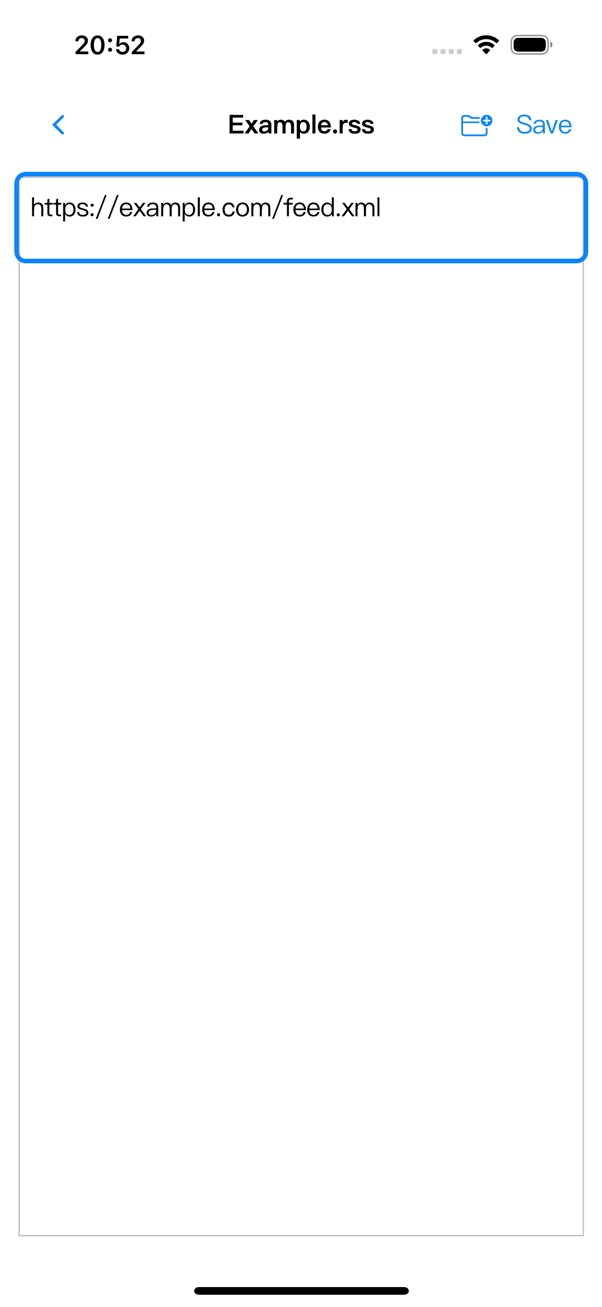 Text Editor 中的 .rss 标记文件，内容是一行 feed URL。