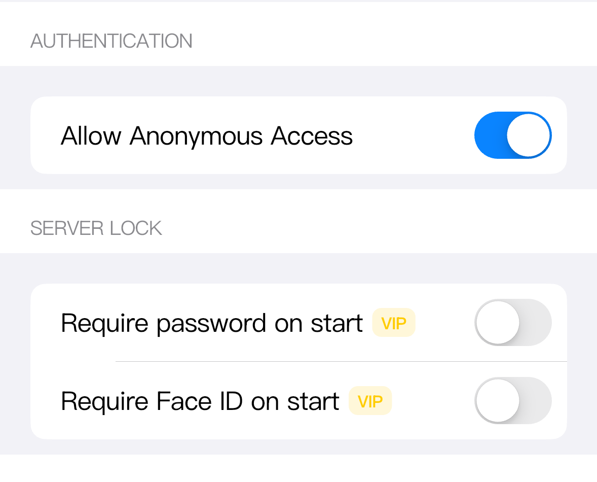 Authentication credentials are separate from Server Lock controls.