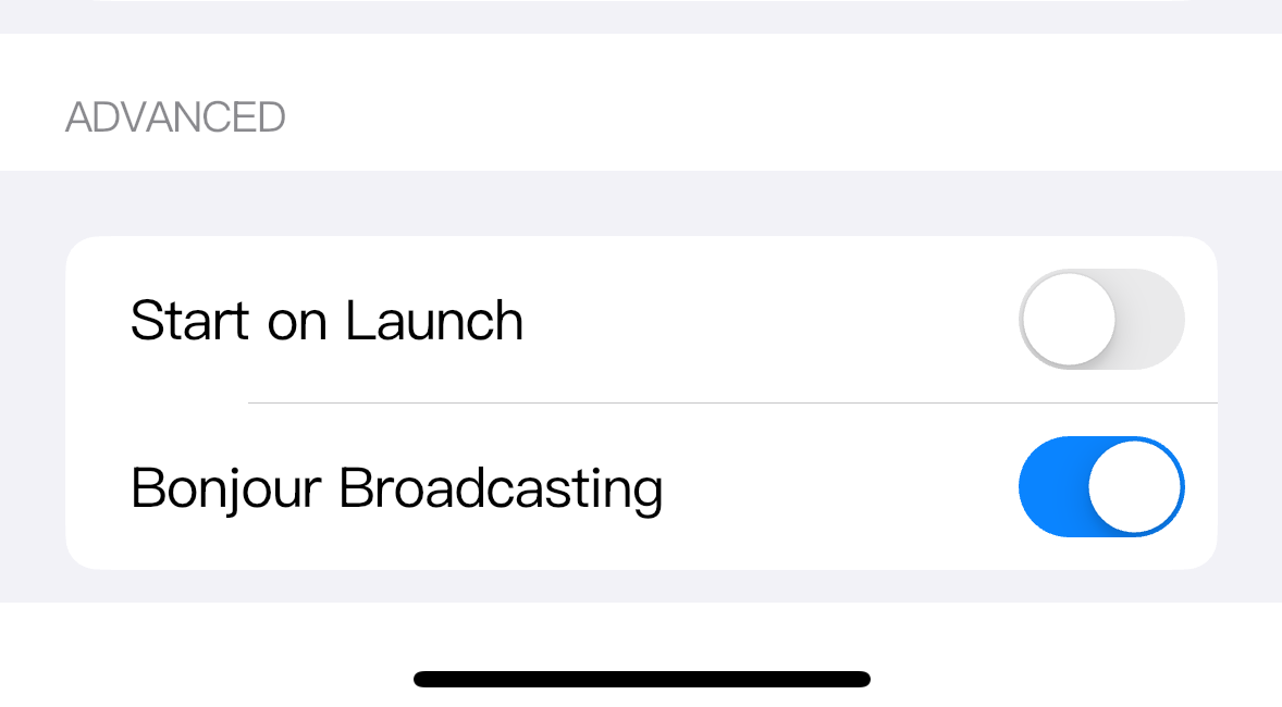 Start on Launch is separate from Server Lock and Bonjour Broadcasting.