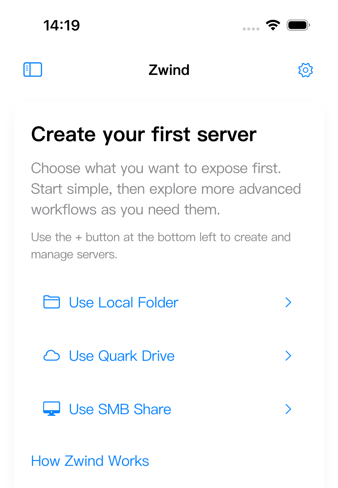 Create a local server from the first-run card.