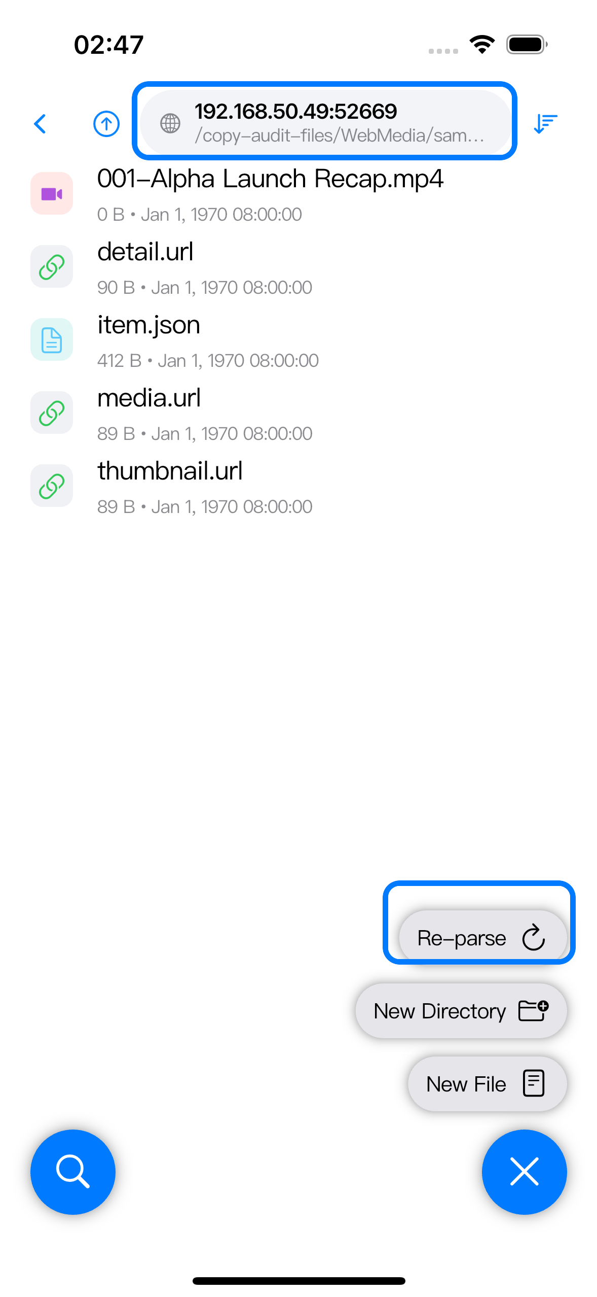 Web Media 路径中 Browser 操作菜单框选 Re-parse。