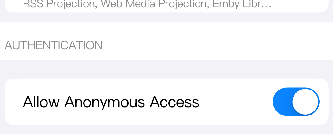 Allow Anonymous Access lets clients connect without a WebDAV username and password.