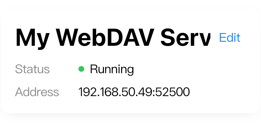 The Running card shows the address clients should use.